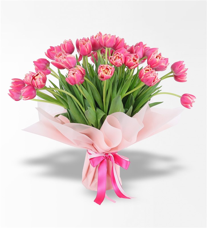 50 Adet Pembe Lale Buketi