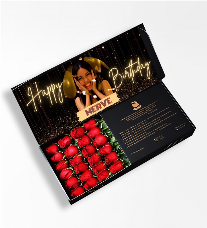 Kişiye Özel - Happy Birthday Fotoğraflı Gül Kutusu